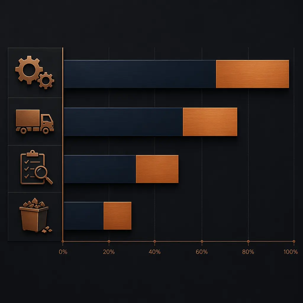 Bar chart comparing total landed cost breakdown of turnkey versus consigned PCB assembly for a 500-unit production run